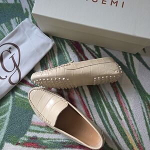 M. Gemi The Felize Croco Printed Leather Light Beige Loafers Size 37
